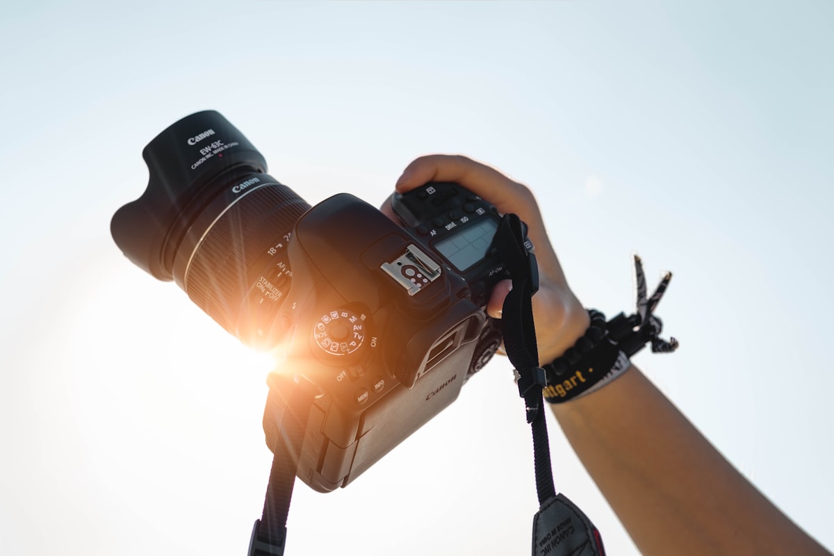 Photographer holding a camera up to the light